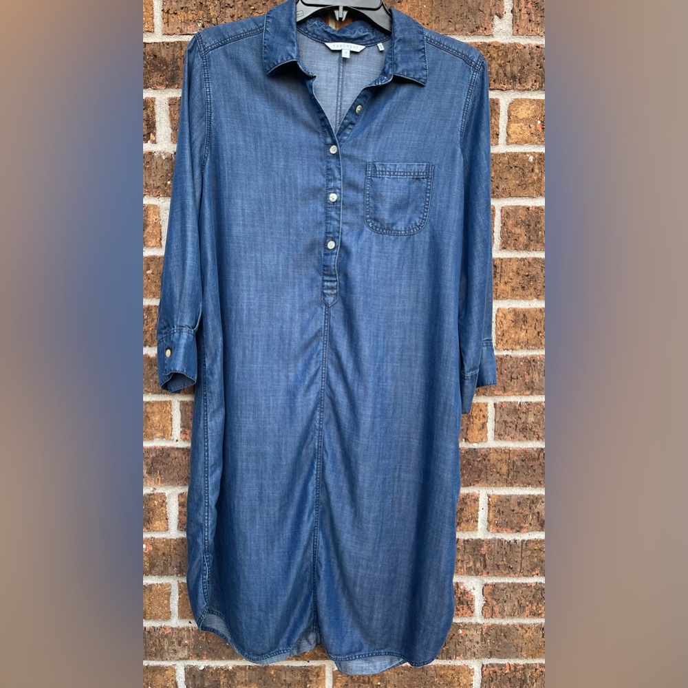 Foxcroft Denim 3/4 Sleeve Button Chest Pullover Lounge Shirt Dress Sz 10